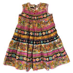 Vintage Floral Dress Girl Size 6 Ruffle Tank Dress Made USA Multicolor Cotton
